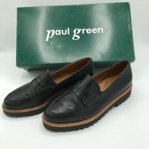 Paul Green Jordan Lug loafers Black Brushed Sz 6.5